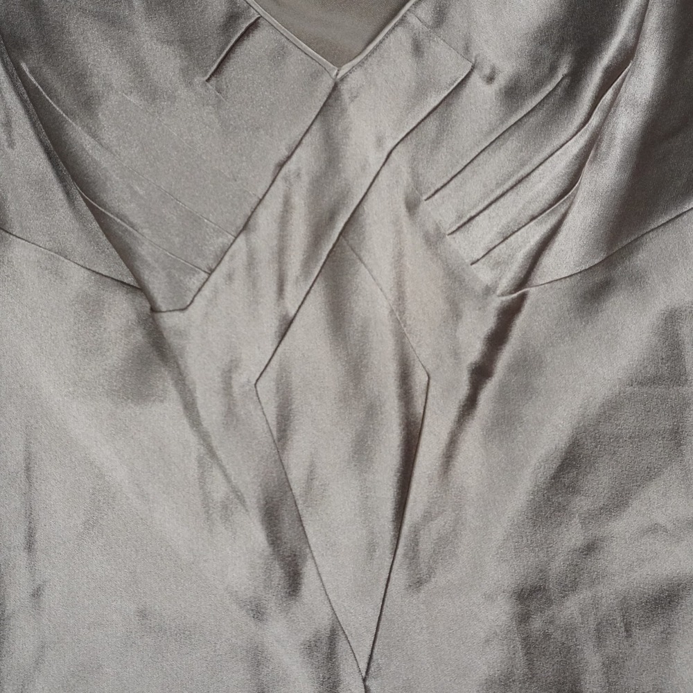 Y2K John Galliano Bronze Satin V-Neck Babydoll Cowl Back Blouse France NWT 38 - Picture 2 of 14